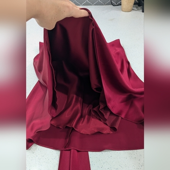 A B S By Allen Schwartz Malbec Satin Gown Strapless Maxi Dress Side Ruched Bow 0 - Picture 10 of 12